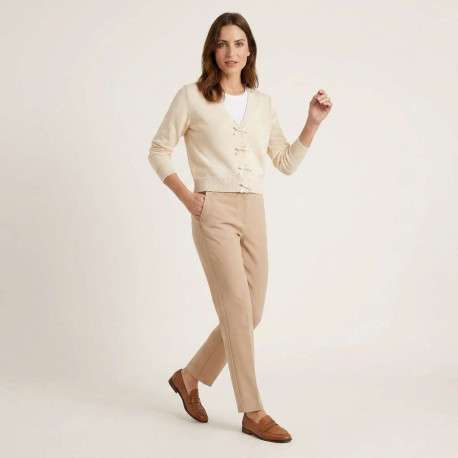 Gilet beige uni avec une coupe droite et des manches longues - Image 6
