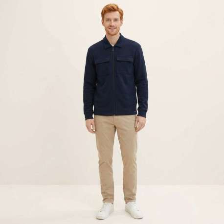 Surchemise en coton marine uni avec une coupe droite et un col à revers - Image 3