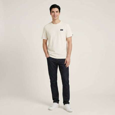 T-shirt en coton écru uni avec une coupe droite et un col rond - Image 3