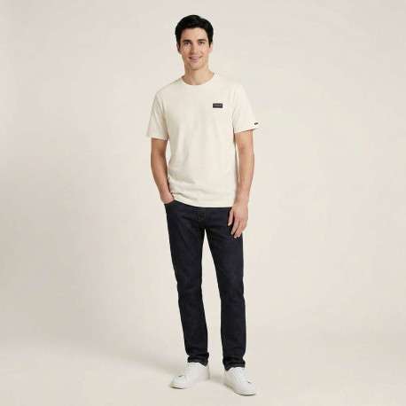 T-shirt en coton écru uni avec une coupe droite et un col rond - Image 4