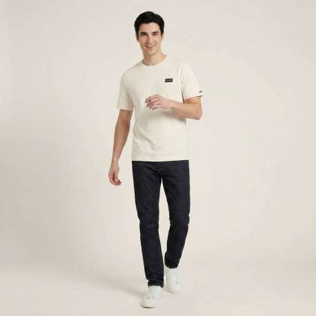 T-shirt en coton écru uni avec une coupe droite et un col rond - Image 5