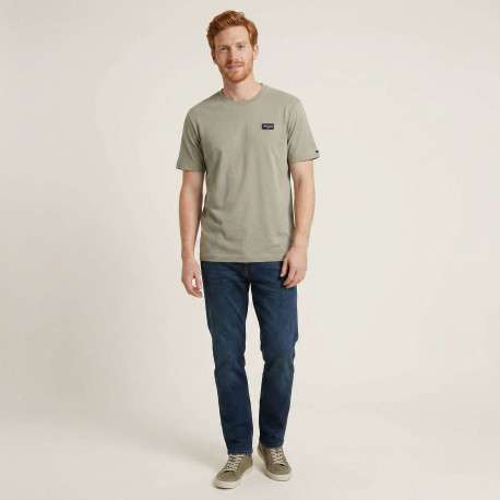 T-shirt en coton kaki uni avec une coupe droite et un col rond - Image 3