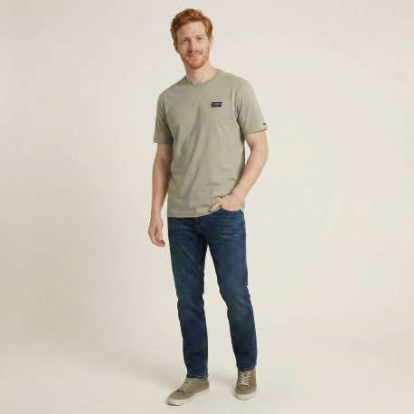 T-shirt en coton kaki uni avec une coupe droite et un col rond - Image 4