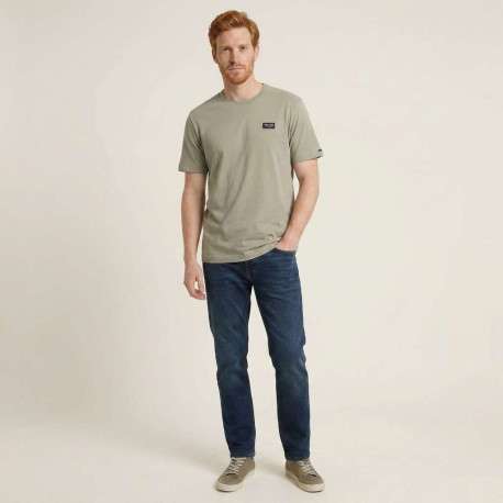 T-shirt en coton kaki uni avec une coupe droite et un col rond - Image 5