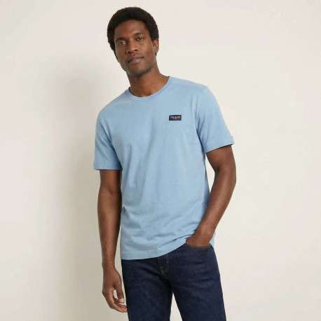 T-shirt en coton ciel uni avec une coupe droite et un col rond - Image 9