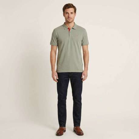 Polo en coton kaki uni avec une coupe droite et un col boutonné - Image 3