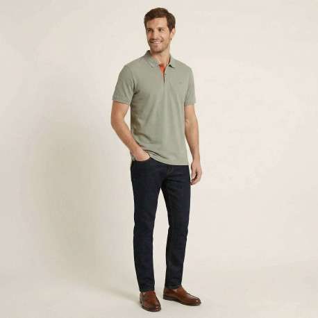 Polo en coton kaki uni avec une coupe droite et un col boutonné - Image 4