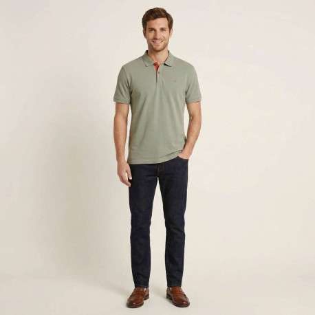 Polo en coton kaki uni avec une coupe droite et un col boutonné - Image 5