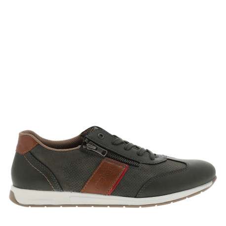 Sneakers en cuir kaki à talon plat avec des lacets et un zip latéral - Image 2