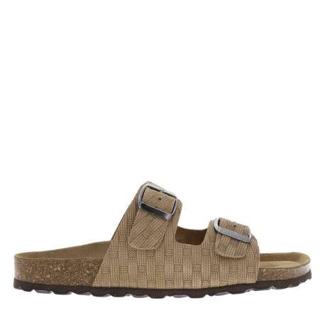 Mules en cuir taupe à motif rectangulaire avec deux boucles à ardillon - Image 2