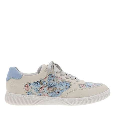 Tennis bleu ciel à talon plat avec des lacets et un zip latéral - Image 2