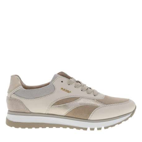 Baskets en cuir beiges à talon compensé bas avec des lacets et un zip latéral - Image 2