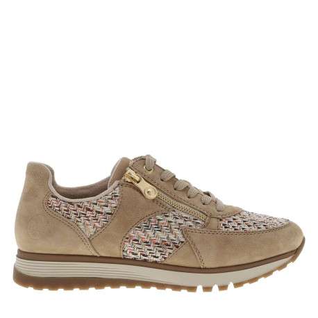Baskets en cuir beiges à talon compensé bas avec des lacets et un zip latéral - Image 2
