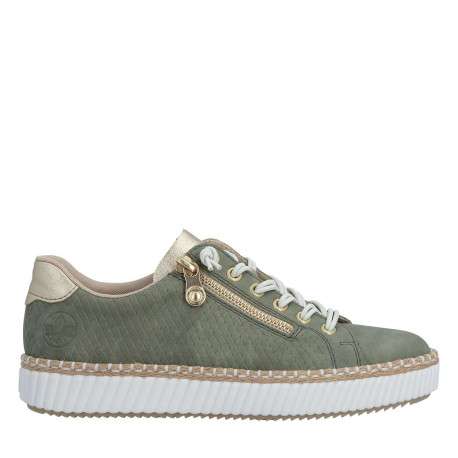 Tennis kaki à talon plat avec des lacets blancs élastiqués et un zip latéral - Image 2