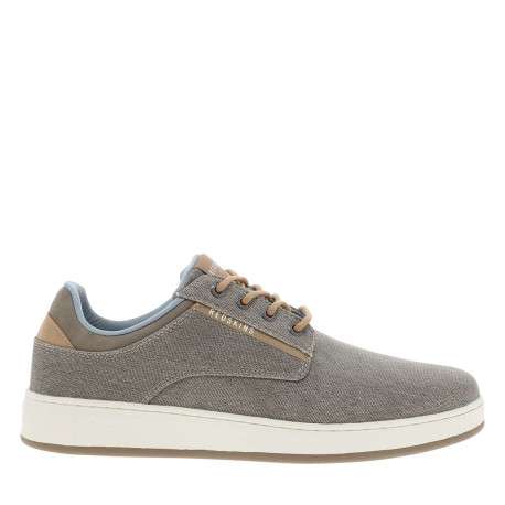 Baskets basses taupe à talon plat avec un patch sur la languette - Image 2