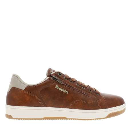 Tennis cognac à semelle plate avec une fermeture à lacets et un zip latéral - Image 2