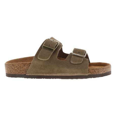 Mules taupe en cuir avec un talon plat et deux boucles à ardillon - Image 2