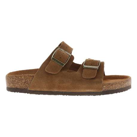 Mules camel en cuir avec un talon plat et deux boucles à ardillon - Image 2