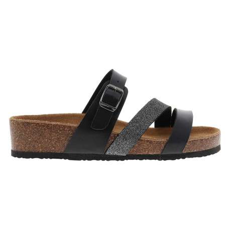 Mules noires avec un talon compensé bas et une boucle à ardillon - Image 2