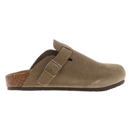 Sabots Sahara en cuir taupe avec un talon plat et à boucle à ardillon - Image 2
