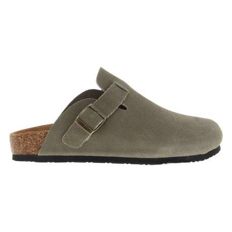 Sabots Sahara en cuir kaki avec une semelle plate et à boucle à ardillon - Image 2