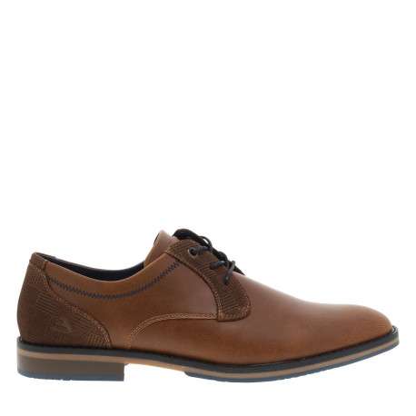 Derbies cognac à talon plat avec des lacets plats et des surpiqûres marine - Image 2