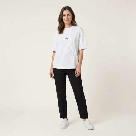 T-shirt en coton biologique blanc uni avec une coupe droite et un col rond - Image 2