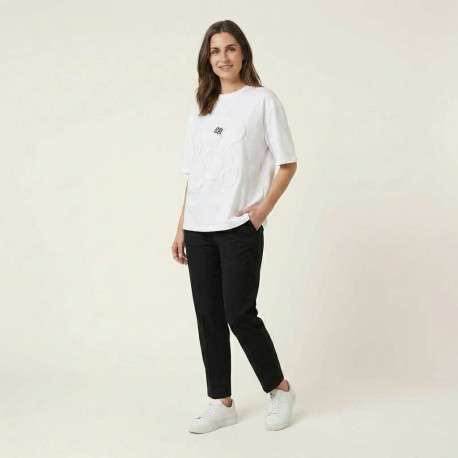 T-shirt en coton biologique blanc uni avec une coupe droite et un col rond - Image 3