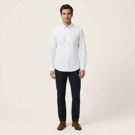 Chemise blanche unie en coton avec une coupe droite et un col à revers - Image 2