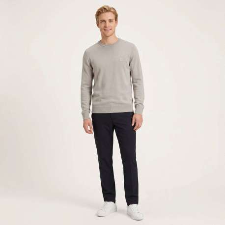 Pull en coton taupe uni avec une coupe droite et un col rond - Image 2