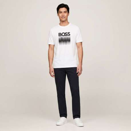 T-shirt en coton blanc avec imprimé logo à coupe droite et à col rond - Image 4