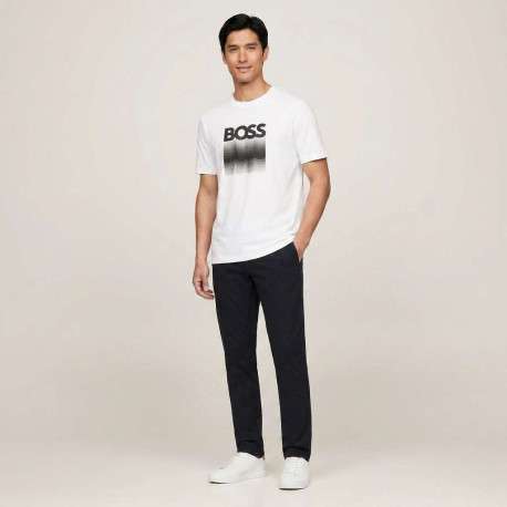 T-shirt en coton blanc avec imprimé logo à coupe droite et à col rond - Image 5