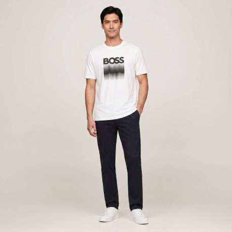 T-shirt en coton blanc avec imprimé logo à coupe droite et à col rond - Image 6