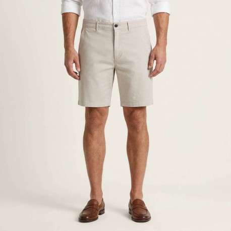 Short en coton beige à coupe droite pourvu de poches italiennes - Image 3