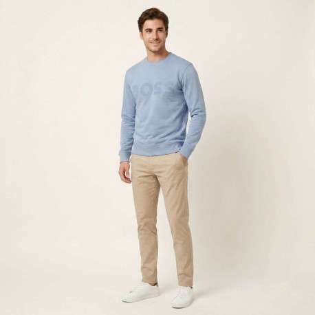 Sweat en coton bleu clair uni avec une coupe droite et un col rond - Image 5