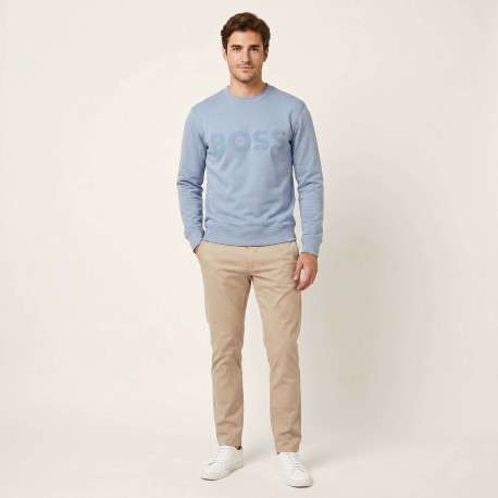 Sweat en coton bleu clair uni avec une coupe droite et un col rond - Image 6