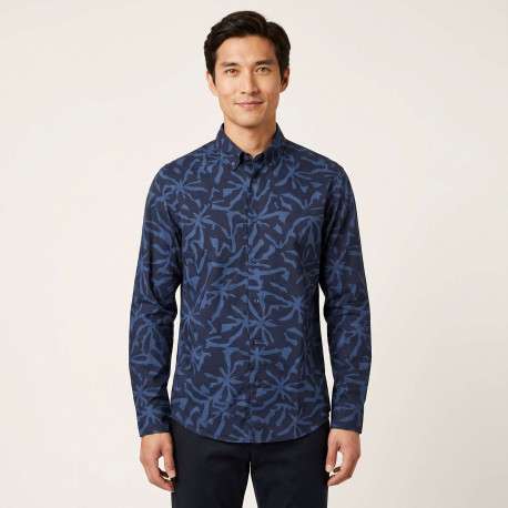 Chemise en coton marine imprimée avec une coupe droite et des manches longues - Image 4