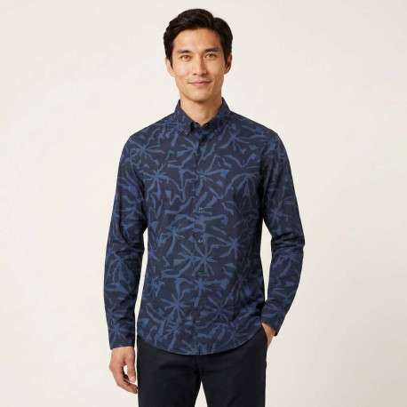 Chemise en coton marine imprimée avec une coupe droite et des manches longues - Image 5