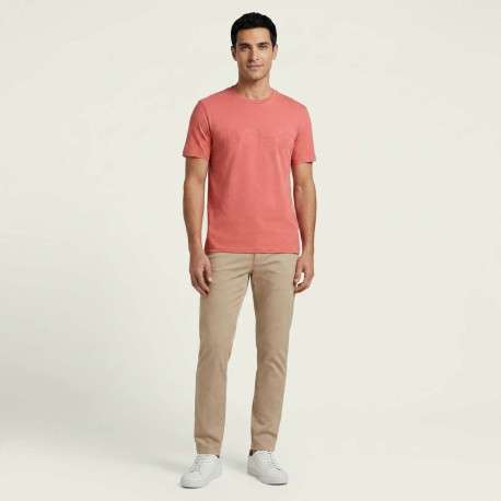 T-shirt en coton corail uni pourvu d'une coupe droite et d'un col rond - Image 4