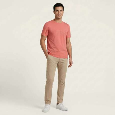 T-shirt en coton corail uni pourvu d'une coupe droite et d'un col rond - Image 5