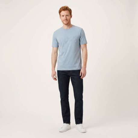 T-shirt en coton bleu à coupe droite pourvu d'un col rond lisse - Image 2
