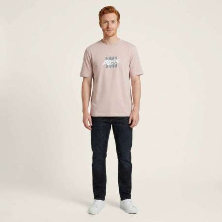 T-shirt en coton rose uni pourvu d'une coupe droite et des manches courtes - Image 4