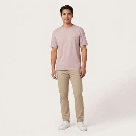 T-shirt en coton rose uni pourvu d'une coupe droite et d'un col rond - Image 4
