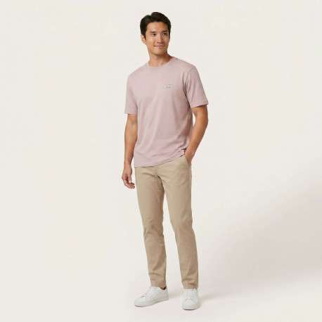 T-shirt en coton rose uni pourvu d'une coupe droite et d'un col rond - Image 5