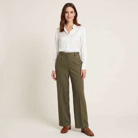 Pantalon kaki uni avec une coupe droite et une taille mi-haute - Image 4
