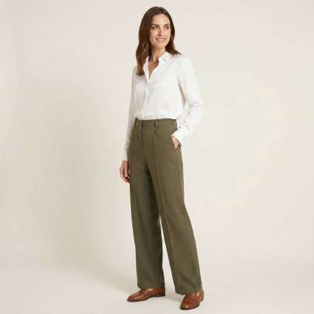 Pantalon kaki uni avec une coupe droite et une taille mi-haute - Image 5