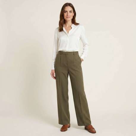 Pantalon kaki uni avec une coupe droite et une taille mi-haute - Image 6