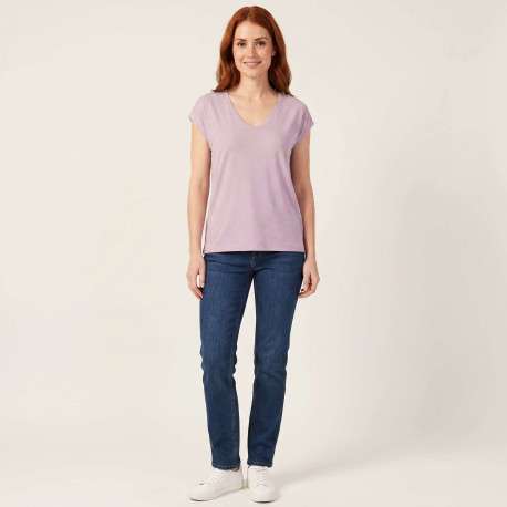 T-shirt parme uni avec une coupe droite et des manches courtes - Image 3