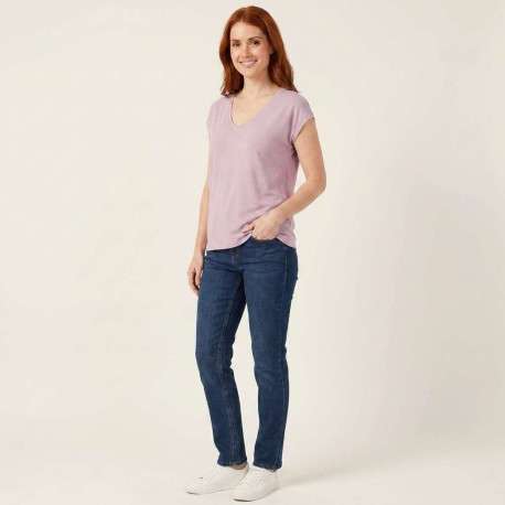 T-shirt parme uni avec une coupe droite et des manches courtes - Image 4