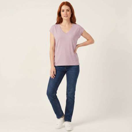 T-shirt parme uni avec une coupe droite et des manches courtes - Image 5